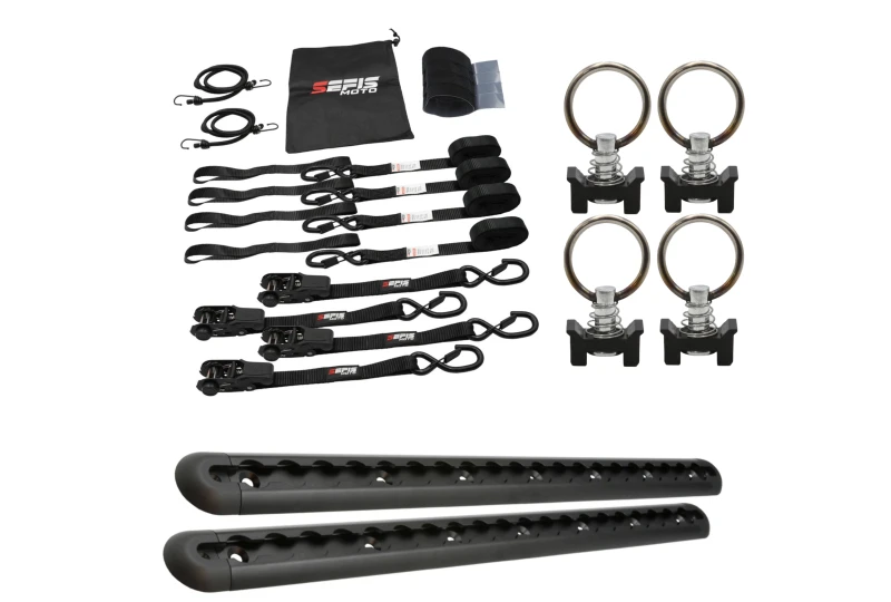 SEFIS ALU kotevná lišta AirLine 2x50cm čierná + 4 ks oko do lišty AirLine + SEFIS SET 25 pre motocykel