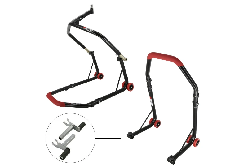 SEFIS D18 predný stojan do krku riadenia a zadný stojan set - 2v1 - červený pre motocykel