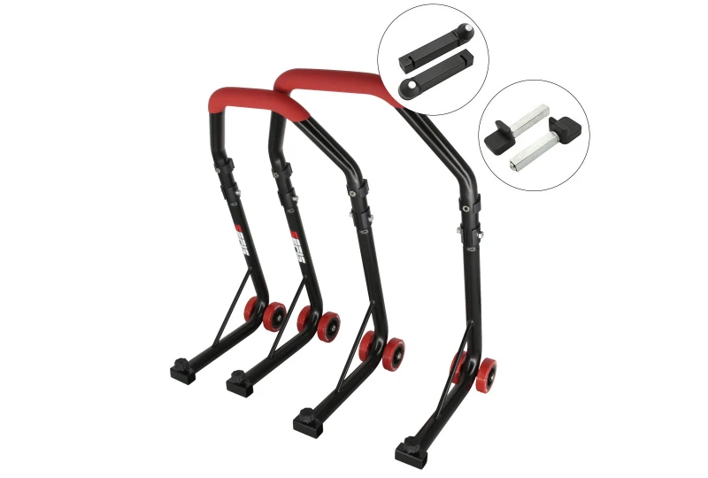 SEFIS D18 moto stojan predný a zadný set - červený - trn / packy pre motocykel SEFIS D18 moto stojan predný a zadný set - červený - trn / packy pre motocykel