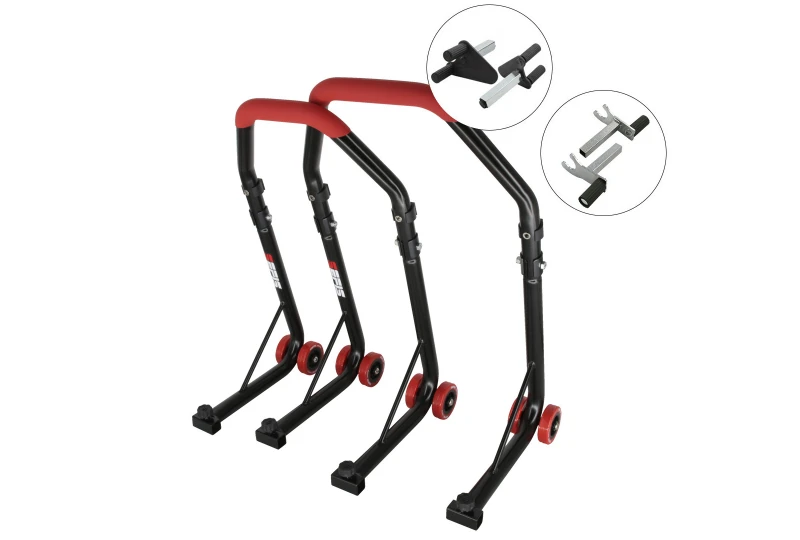SEFIS D18 moto stojan predný a zadný set - červený - vidle / 2v1 pre motocykel SEFIS D18 moto stojan predný a zadný set - červený - vidle / 2v1 pre motocykel