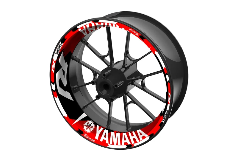 SEFIS jednodielne polepy na kolesá YAMAHA R1 Motoman čierno-červená pre motocykel