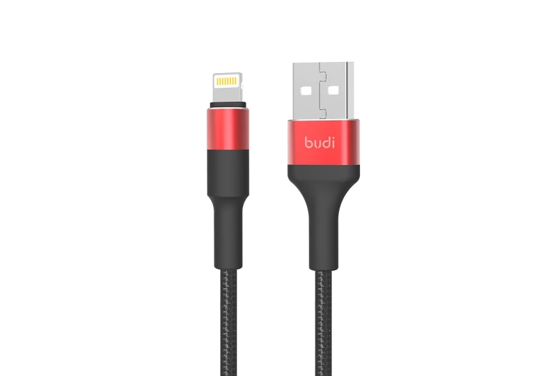 SEFIS nabíjací dátový kábel Premium-RD s konektormi USB-A a Lightning 1m čierno-červený pre auto