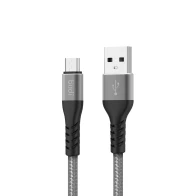SEFIS nabíjací dátový kábel Premium s konektormi USB-A a Micro-USB stříbrný 2m