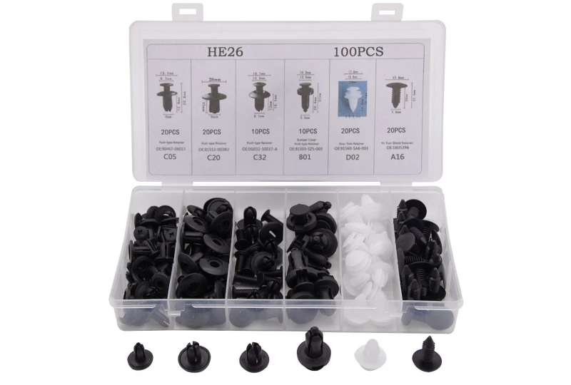 SEFIS sada plastových skrutiek 6-10mm 100ks pre motocykel