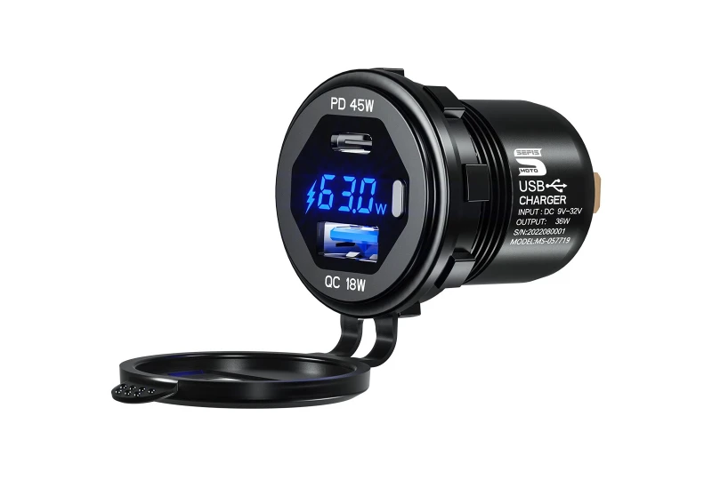 SEFIS USB-C PD 45W + USB-A QC3.0 18W rychlonabíjačka - zásuvka pre motocykel
