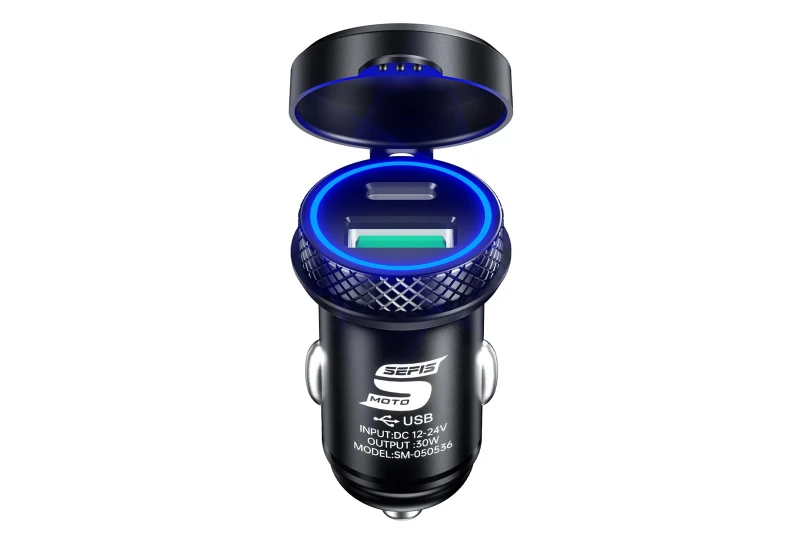 SEFIS Z6 2x USB zásuvka - autonabíjačka 30W USB-A a USB-C Kovová 